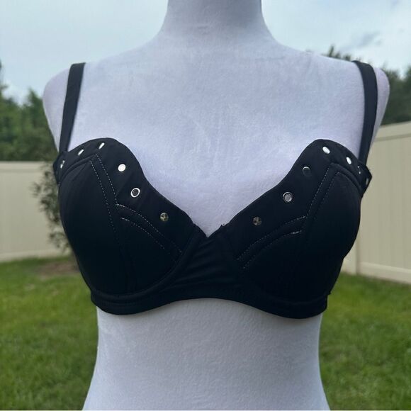 NWT Thistle & Spire black Carina rivet studded underwire bra lingerie - Picture 2 of 11